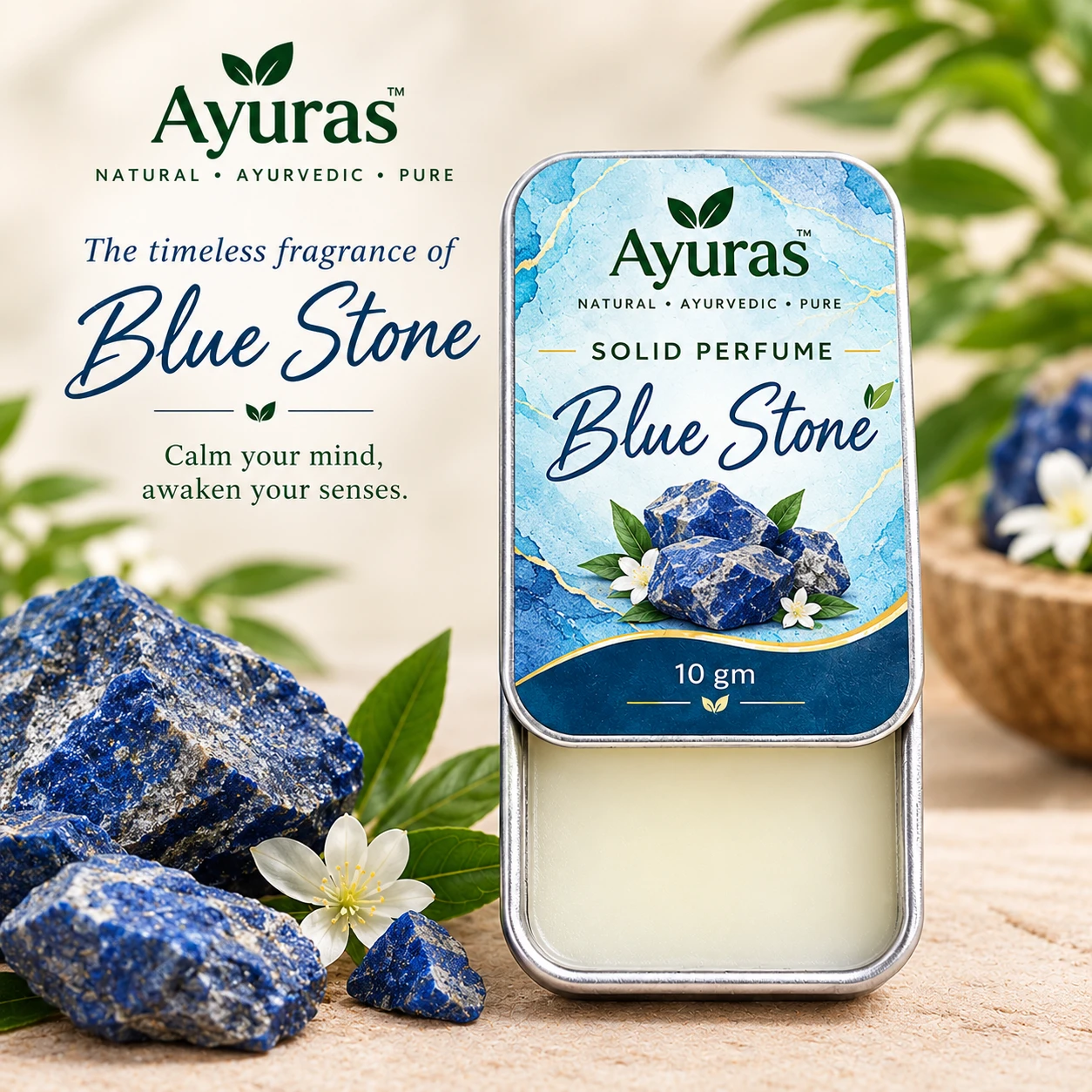 Solid Perfume for Men & Women – Blue Stone | Long Lasting Wax Perfume | Pocket & Travel-Friendly Perfume – 10g